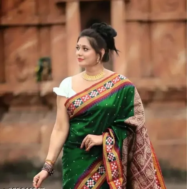 National_Sarees_Temple_Border_Sambalpuri_Art_Silk_Saree_(Green)