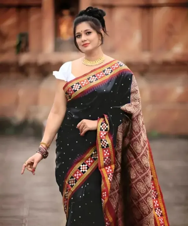 National_Sarees_Temple_Border_Sambalpuri_Art_Silk_Saree_(Black)