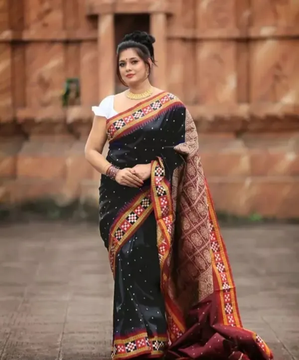 National_Sarees_Temple_Border_Sambalpuri_Art_Silk_Saree_(Black)