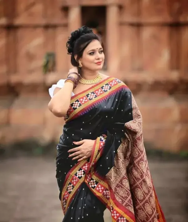 National_Sarees_Temple_Border_Sambalpuri_Art_Silk_Saree_(Black)