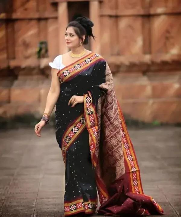 National_Sarees_Temple_Border_Sambalpuri_Art_Silk_Saree_(Black)