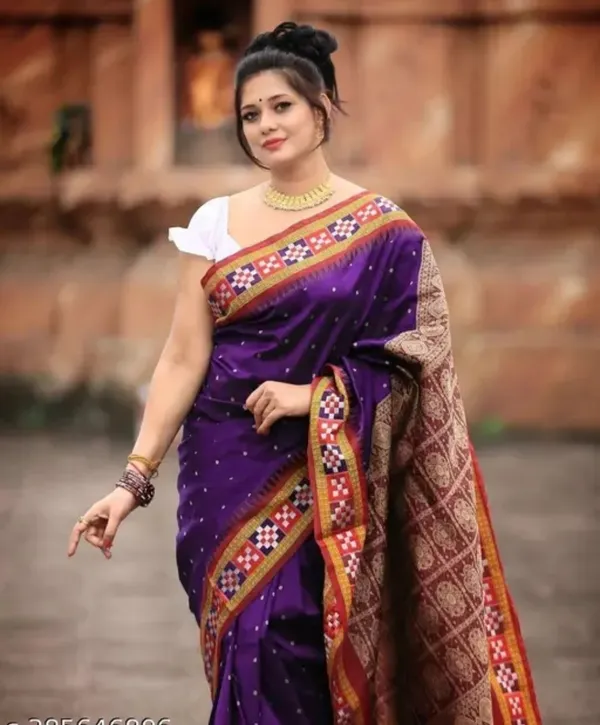 National_Sarees_Temple_Border_Sambalpuri_Art_Silk_Saree_(Magenta)