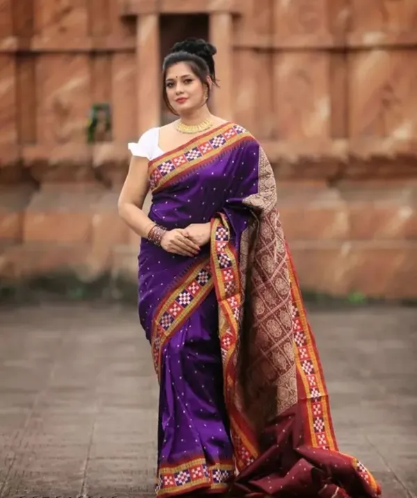 National_Sarees_Temple_Border_Sambalpuri_Art_Silk_Saree_(Magenta)