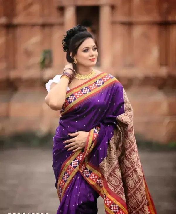 National_Sarees_Temple_Border_Sambalpuri_Art_Silk_Saree_(Magenta)