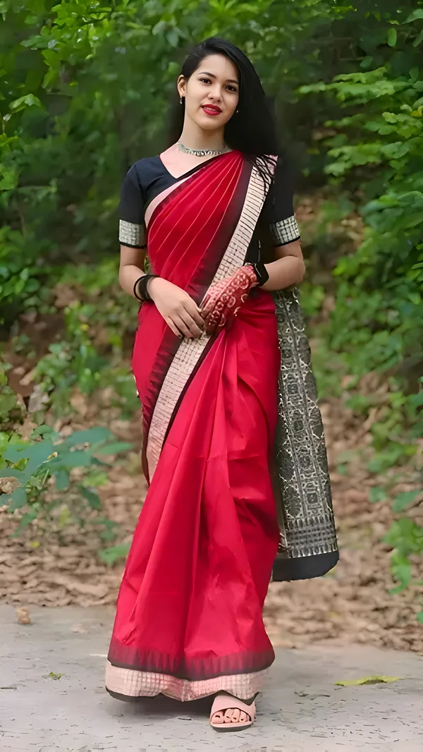National_Sarees_Temple_Border_Sambalpuri_Art_Silk_Saree_(Red)
