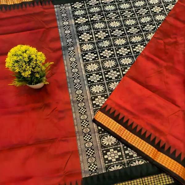 National_Sarees_Temple_Border_Sambalpuri_Art_Silk_Saree_(Red)
