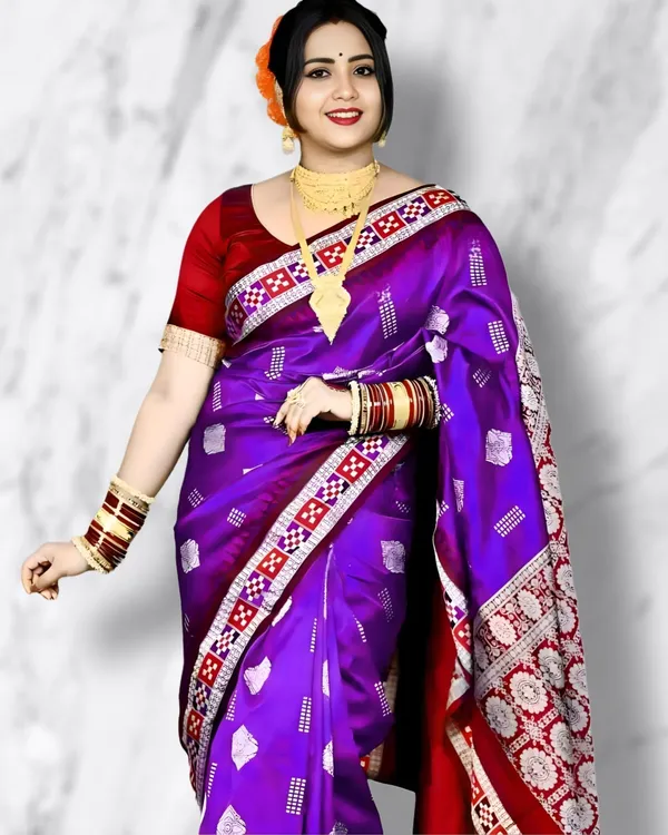 Weaver_Store_Temple_Border_Sambalpuri_Art_Silk_Saree_(Magenta)