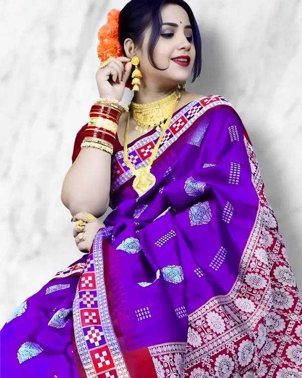 Weaver_Store_Temple_Border_Sambalpuri_Art_Silk_Saree_(Magenta)