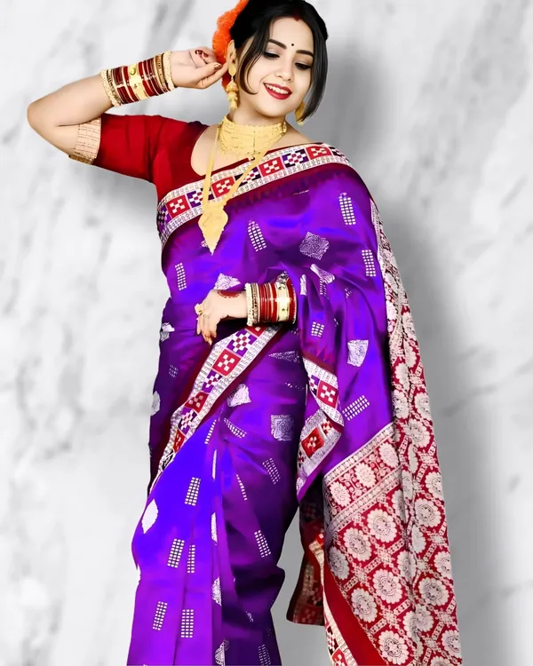 Weaver_Store_Temple_Border_Sambalpuri_Art_Silk_Saree_(Magenta)
