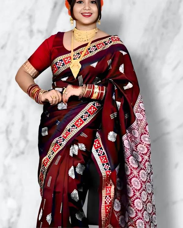Weaver_Store_Temple_Border_Sambalpuri_Art_Silk_Saree_(Maroon)
