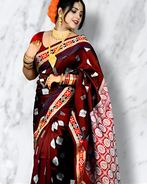 Weaver_Store_Temple_Border_Sambalpuri_Art_Silk_Saree_(Maroon)