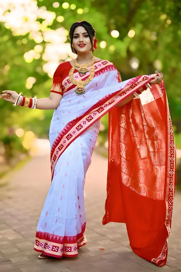 Weaver_Storer_Temple_Border_Sambalpuri_Art_Silk_Saree_(White)