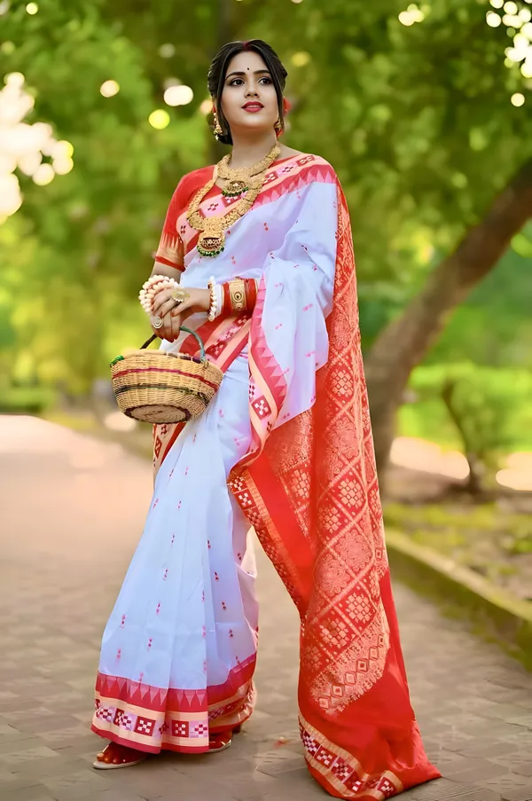 Weaver_Storer_Temple_Border_Sambalpuri_Art_Silk_Saree_(White)