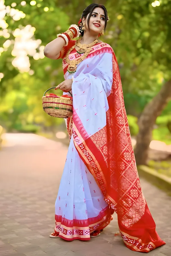 Weaver_Storer_Temple_Border_Sambalpuri_Art_Silk_Saree_(White)