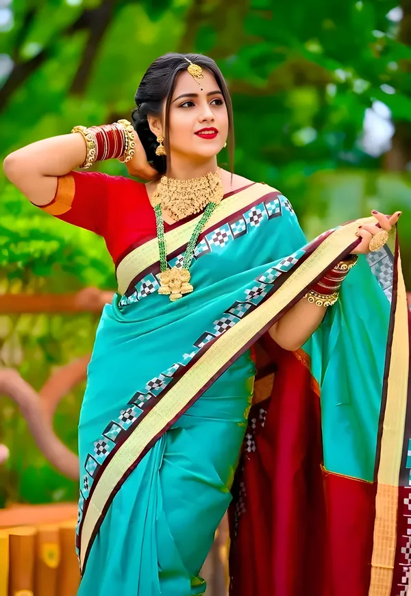 Weaver_Store_Temple_Border_Sambalpuri_Art_Silk_Saree_(Light_Green)