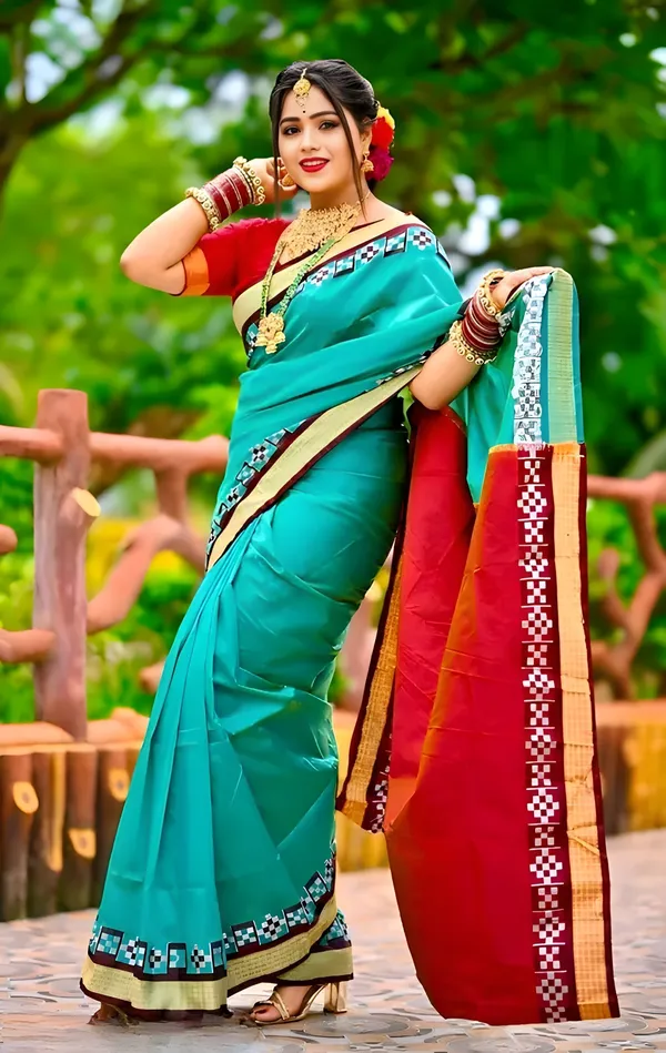 Weaver_Store_Temple_Border_Sambalpuri_Art_Silk_Saree_(Light_Green)