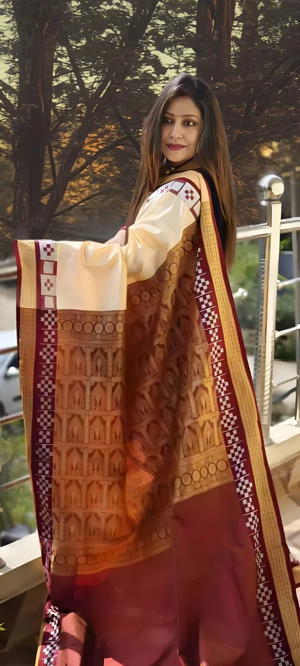 Weaver_Store_Temple_Border_Sambalpuri_Art_Silk_Saree_(Cream)