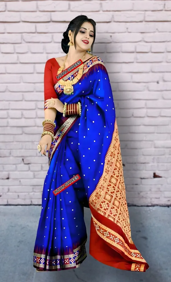 Weaver_Store_Temple_Border_Sambalpuri_Art_Silk_Saree_(Blue)