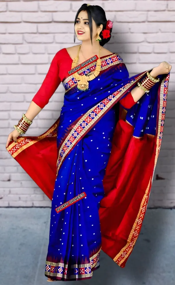 Weaver_Store_Temple_Border_Sambalpuri_Art_Silk_Saree_(Blue)