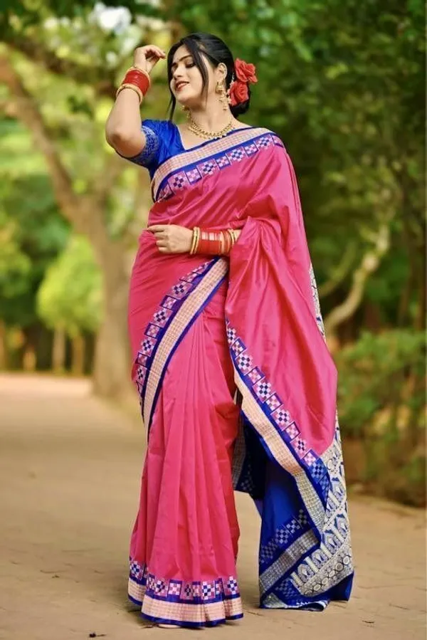 National_Sarees_Temple_Border_Sambalpuri_Art_Silk_Saree_(Pink)