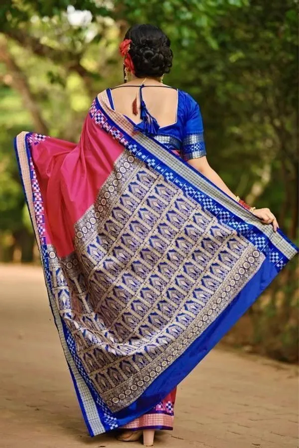 National_Sarees_Temple_Border_Sambalpuri_Art_Silk_Saree_(Pink)