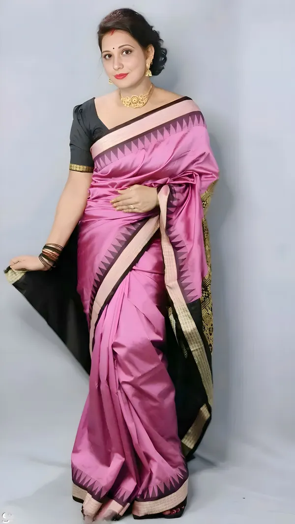 Weaver_Store_Temple_Border_Sambalpuri_Art_Silk_Saree_(Blue)