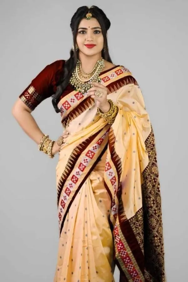 Weaver_Store_Temple_Border_Sambalpuri_Art_Silk_Saree_(Cream)