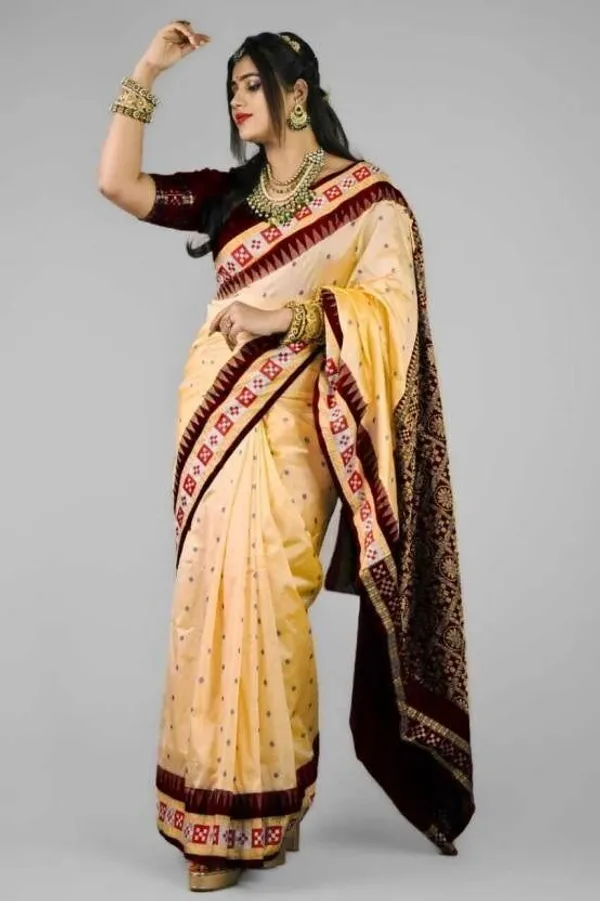 Weaver_Store_Temple_Border_Sambalpuri_Art_Silk_Saree_(Cream)