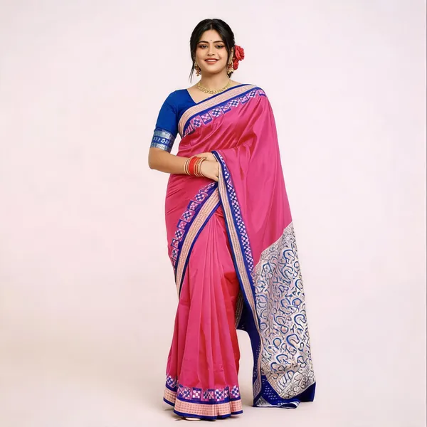 National_Sarees_Temple_Border_Sambalpuri_Art_Silk_Saree_(Pink)