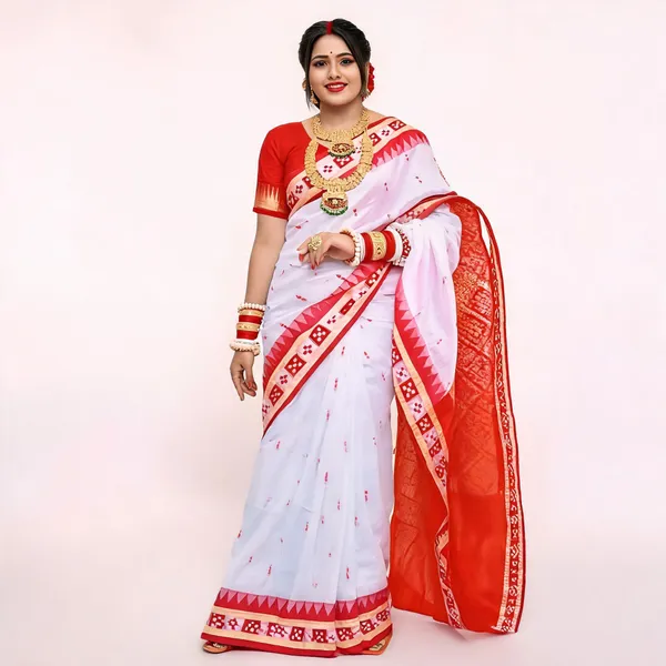 Weaver_Storer_Temple_Border_Sambalpuri_Art_Silk_Saree_(White)