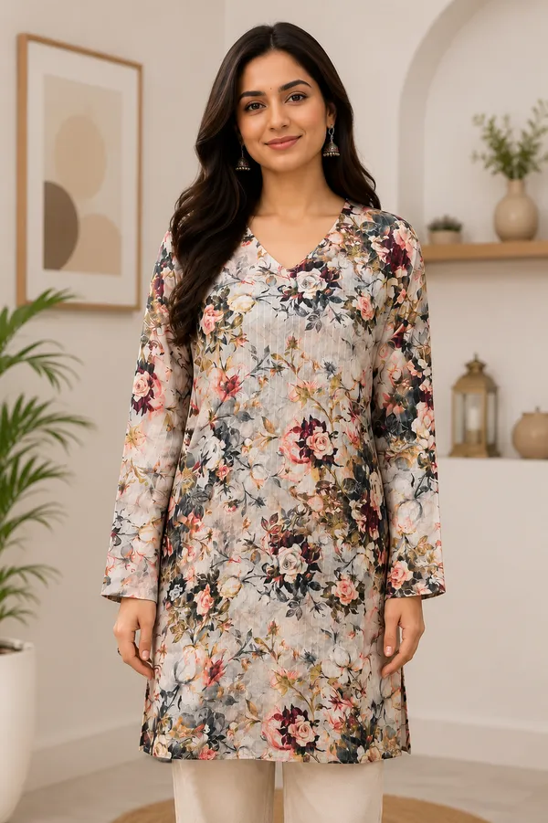 Women's_Beige_Floral_Printed_Straight_Kurta