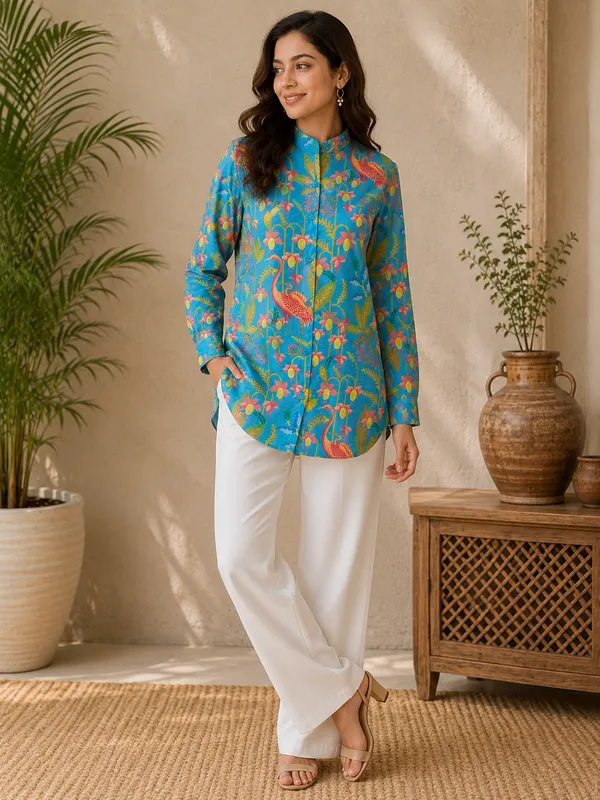 Women's_Tropical_Bird_Print_Mandarin_Collar_Shirt