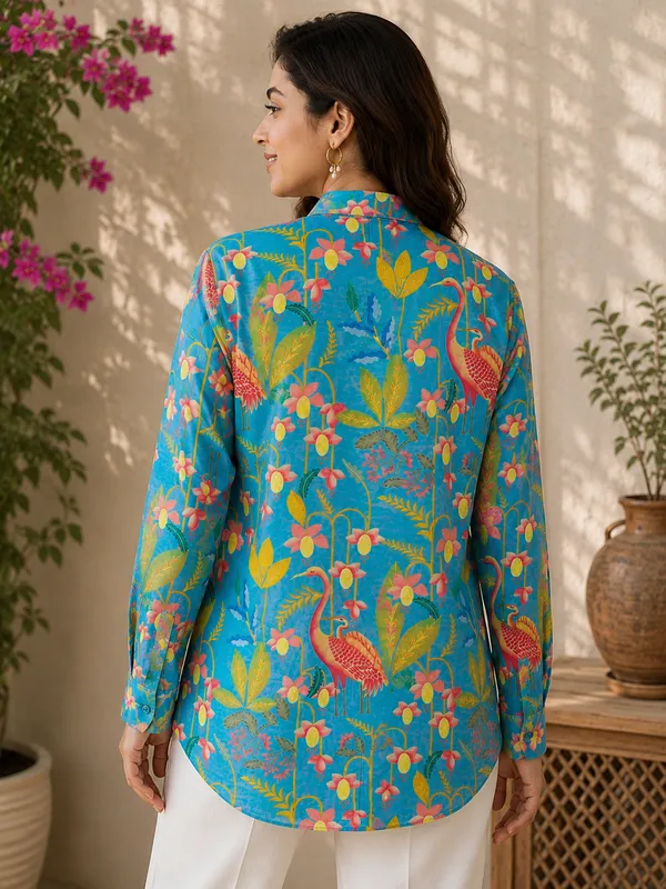 Women's_Tropical_Bird_Print_Mandarin_Collar_Shirt