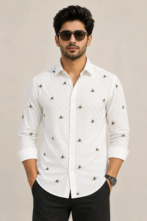 Bee_Printed_White_Shirt