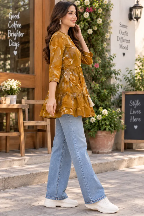 Women_Mustard_Floral_Printed_Tiered_Tunic_Top