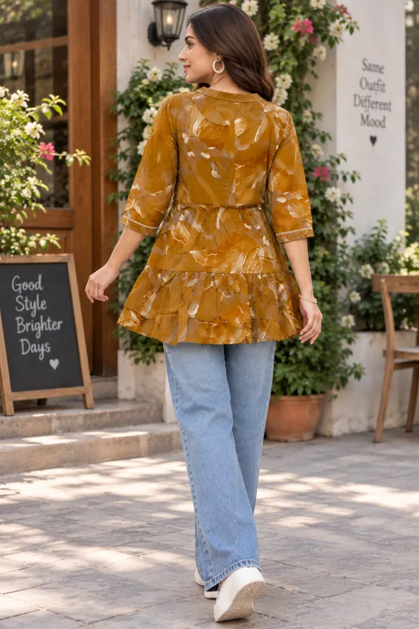Women_Mustard_Floral_Printed_Tiered_Tunic_Top