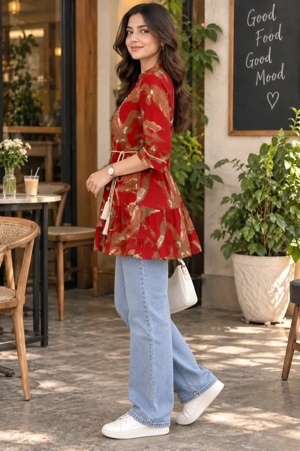 Women_Red_&_Brown_Abstract_Floral_Printed_Tiered_Tunic_Top