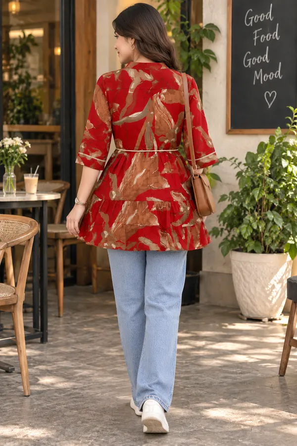 Women_Red_&_Brown_Abstract_Floral_Printed_Tiered_Tunic_Top