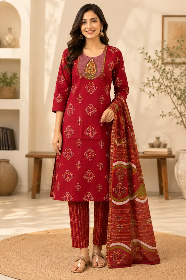 Women_Red_Printed_Kurta_Pant_Dupatta_Set