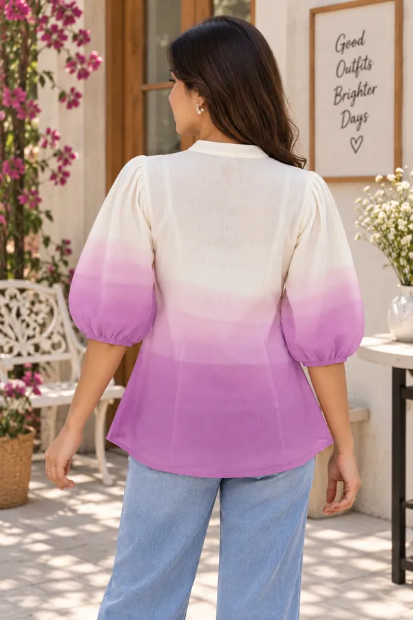 Women_White_&_Lavender_Ombre_Puff_Sleeve_Casual_Top