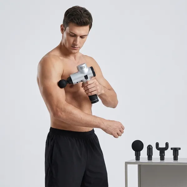 Percussion_Fascial_Gun_Massager_machine_for_Full_Body_Pain_Relief_of_Neck,_Shoulder,_Back,_Arm_&_Foot_for_Men_&_Women_|_2100-3600_RPM_Deep_Tissue_Massage_Gun_with_Speed_Indicator_|_4_Removable_Heads_|_6_Speed_Levels_|_High_Torque_Motor_|_Lightweight_with_Non-Slip_Handle_Cordless_with_Charger