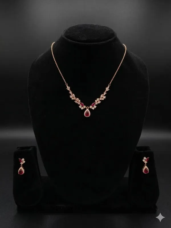 Rose_Gold_Floral_Pendant_Necklace_And_Earrings_Set_for_Women