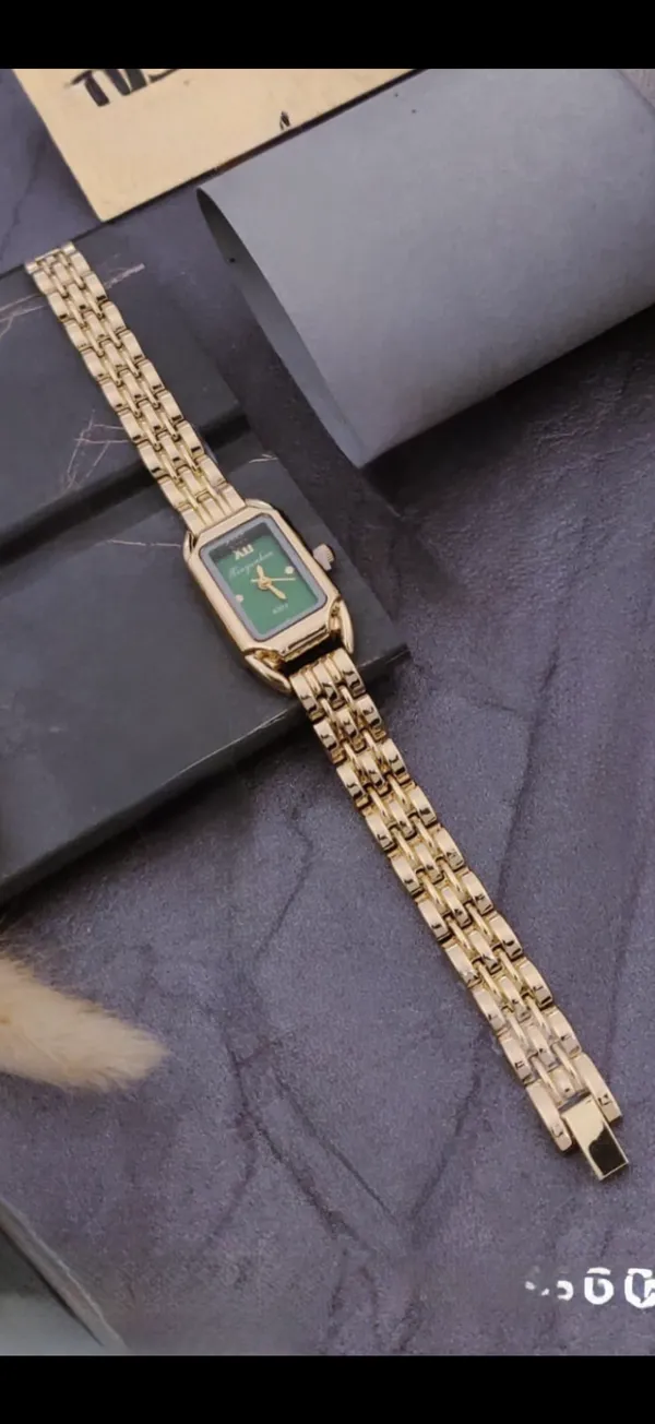 Gold_Tone_Green_Dial_Rectangular_Bracelet_Watch_for_Women