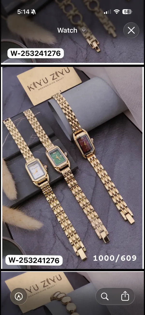 Kyu_Zyu_Gold_Tone_Rectangular_Analog_Watch_Set
