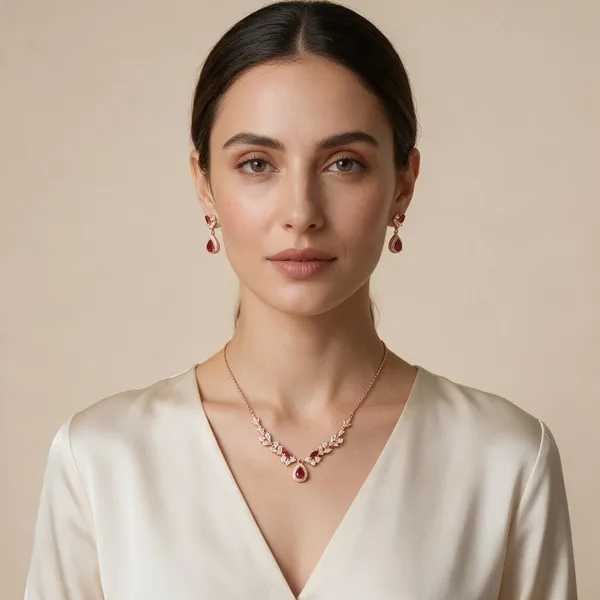 Rose_Gold_Floral_Pendant_Necklace_And_Earrings_Set_For_Women