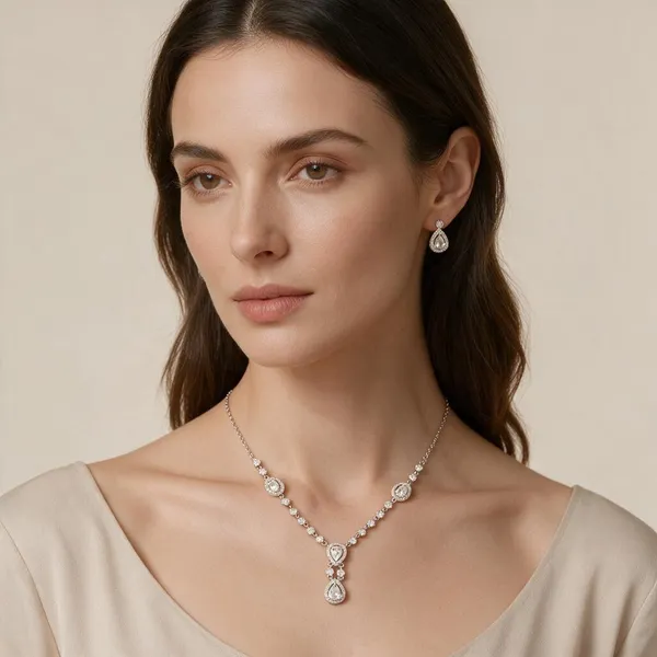 Silver_Tone_Pendant_Necklace_And_Earrings_Set_For_Women