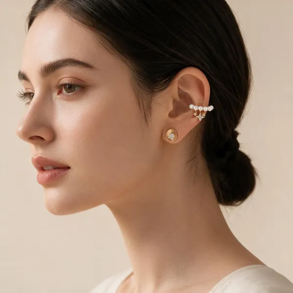 White_Pearl_Gold_Tone_Ear_Cuff_Earrings_For_Women