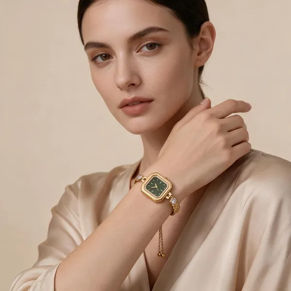 Gold_Tone_Green_Dial_Bracelet_Watch_For_Women