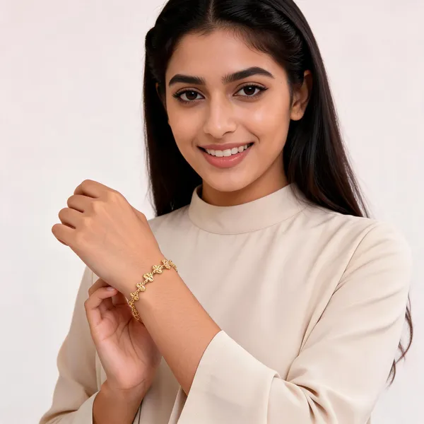 Gold_Tone_Floral_925_Silver_Bracelet_For_Women