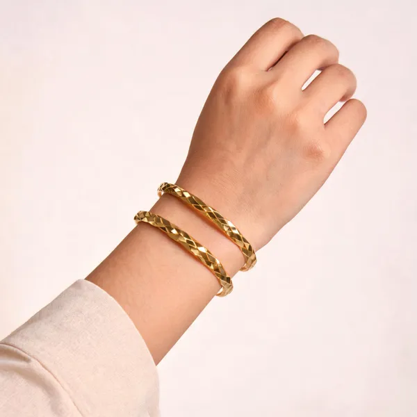 Gold_Tone_Textured_Bracelet_Set_For_Women